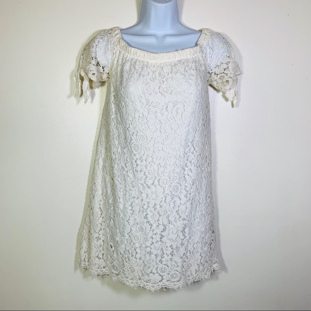 Classic Ivory Party Dress Trapeze Off the Shoulder lace - S